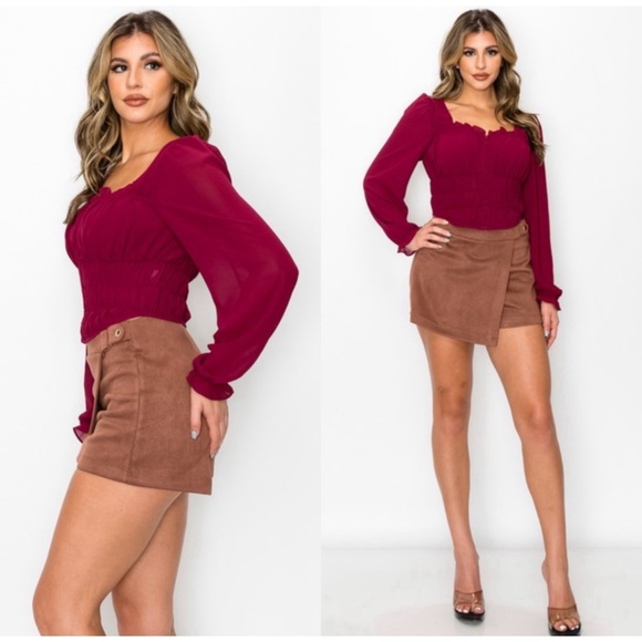 Corset style long sleeve chiffon crop top - Picture 7 of 8